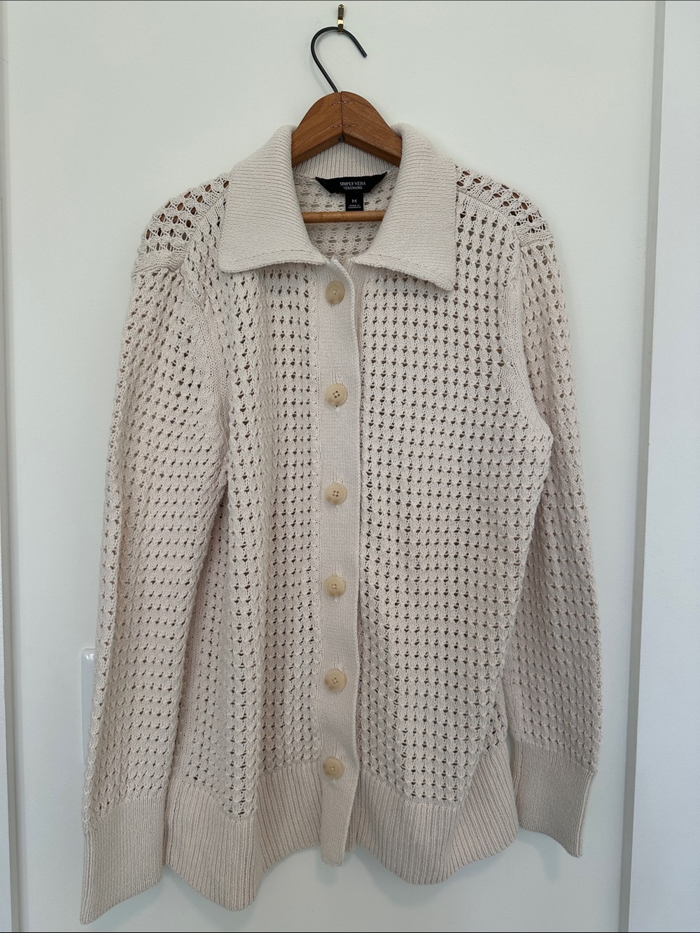 Simply Vera VeraWang Open-Knit Button-Front Sweater Cardigan - Cream